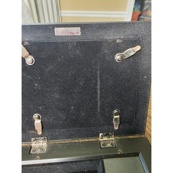 Black Lacquered Jewelry Box Iris Floral Musical Lined Mirror Japan - Works - Picture 15 of 16